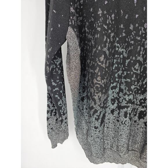 Rame Women's Black & Silver Long Sleeve Turtle Neck Pattern Sweater Size 0 - Picture 2 of 6